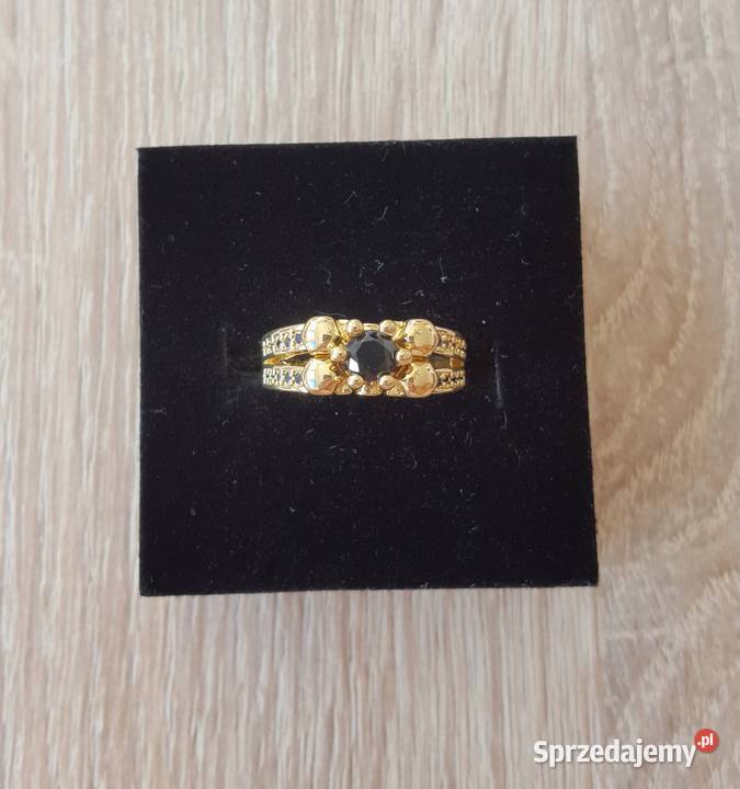 Nowy pierscionek zloty korol czarne cyrkonia Szczecin