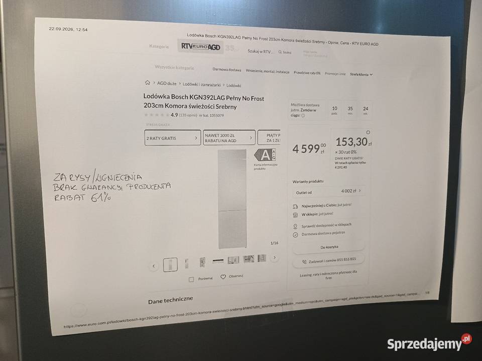 Powystawowa lodówka Bosch nofrost małopolskie