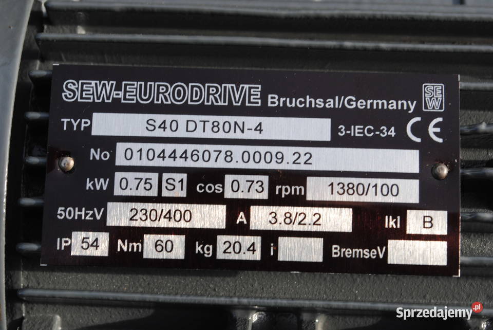 Motoreduktor kątowy 075kw 100obrmin Firmy SEW Kargowa