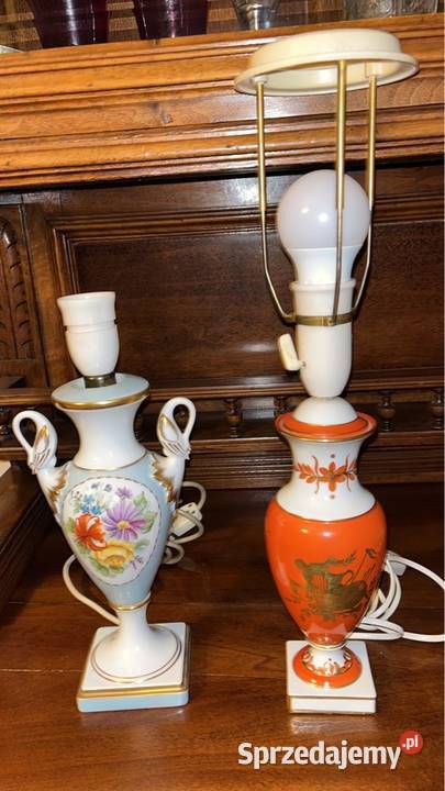 Lampa z łabędziami Syg Kaiser Błękitna złocona z Gdańsk