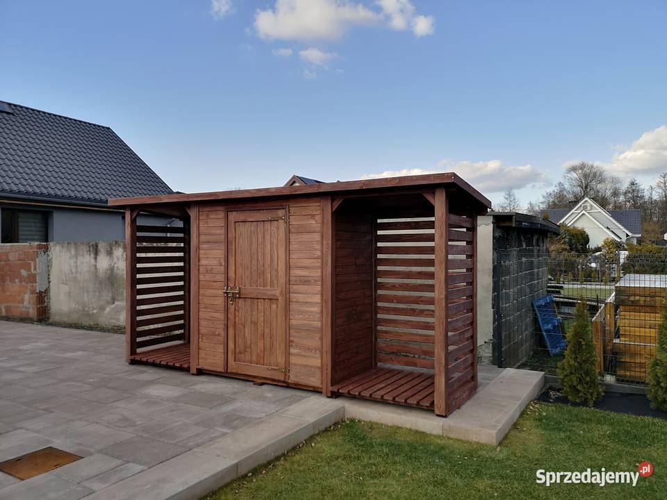 Domek narzędziowy z drewutnią wiata na drewno Domki narzędziowe