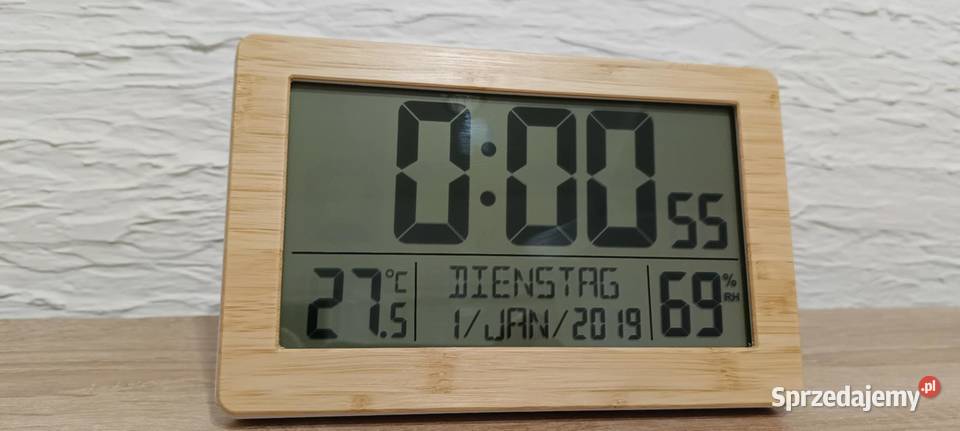 Cyfrowy zegar radiowy z bambusową ramką Chojnice