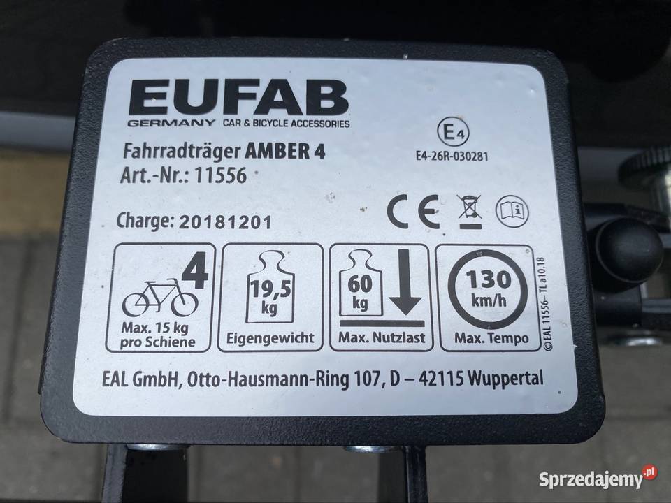 Bagażnik na cztery rowery Eufab na hak Rowery elektryczne sprzedam