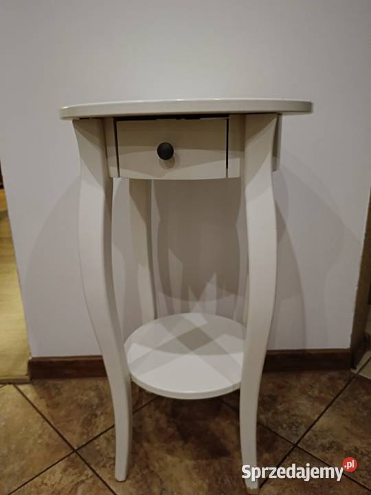 Stolik drewniany z okrągłym blatem biały Szafki Lipno