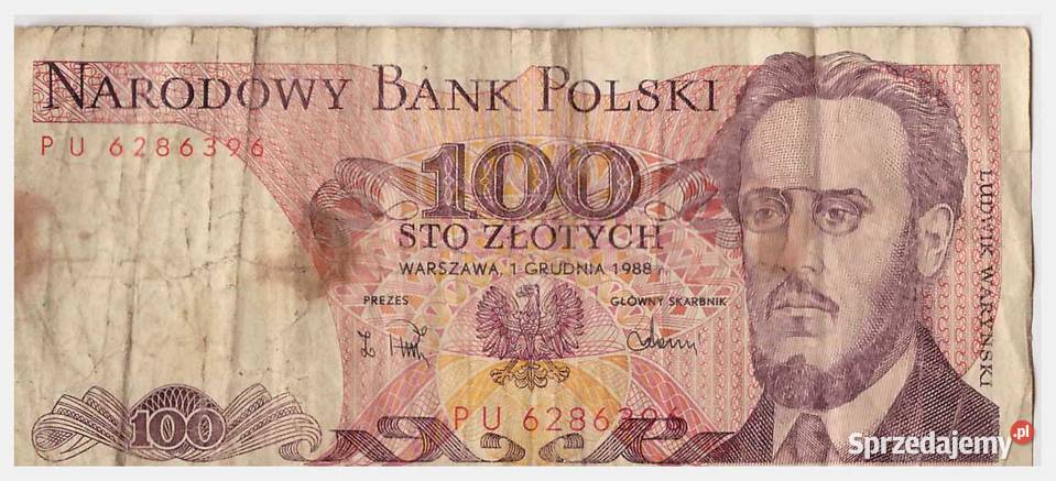 Banknot 100 1988 SERIA PU WARYŃSKI sto złotych Antyki, Sztuka, Kolekcje mazowieckie sprzedam