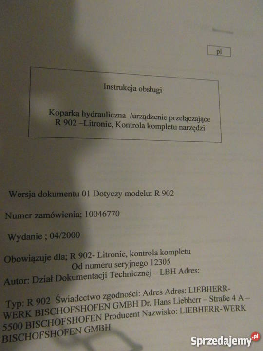 INSTRUKCJA OBSŁUGI DTR LIEBHERR R902 i iNNE Szczecin