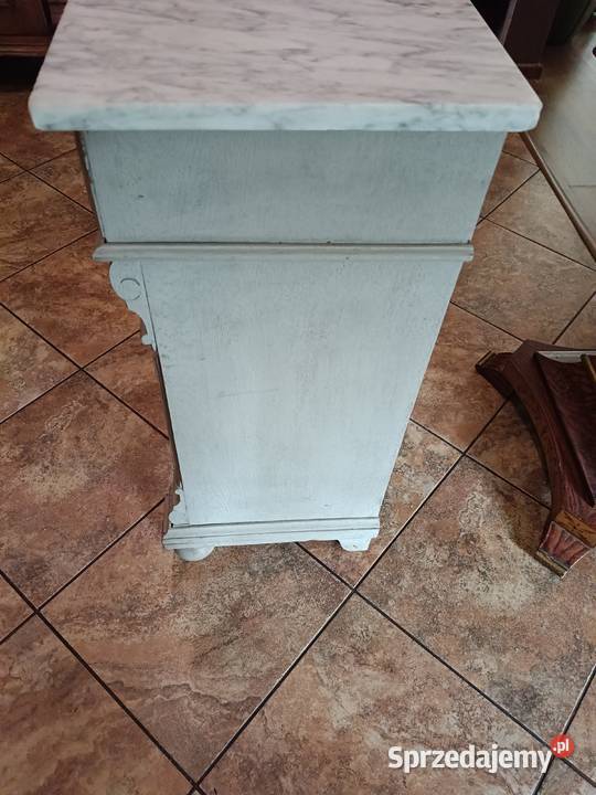 Stara szafka stolik z litego drewna z marmurowym 78cm