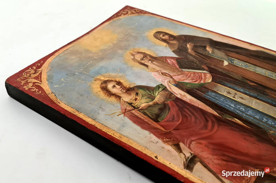 Ikona Święci Katarzyna Cyryl i Metody 1872r 0063 Antyki, Sztuka, Kolekcje Warszawa