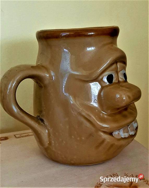 Staroć ceramiczny wesoły kubek na piwo podkarpackie