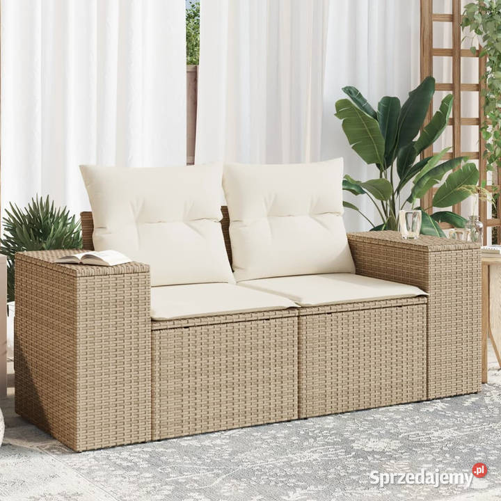 Sofa ogrodowa z poduszkami 2osobowa beż