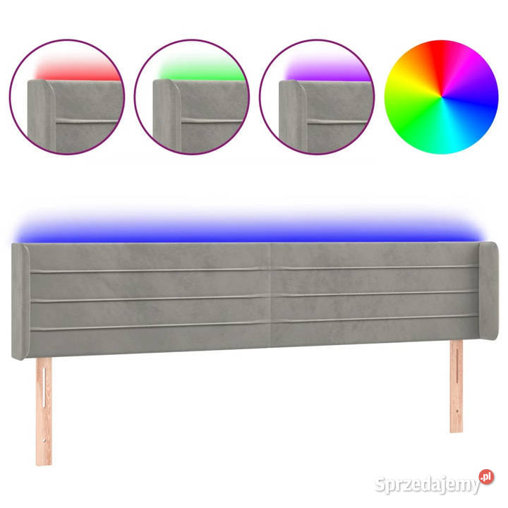 Zagłówek do łóżka z LED jasnoszary 163x16x7888