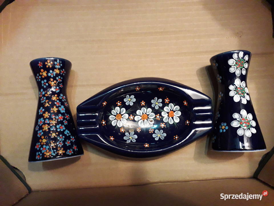 Tułowice ręcznie malowany komplet dwa wazoniki z
