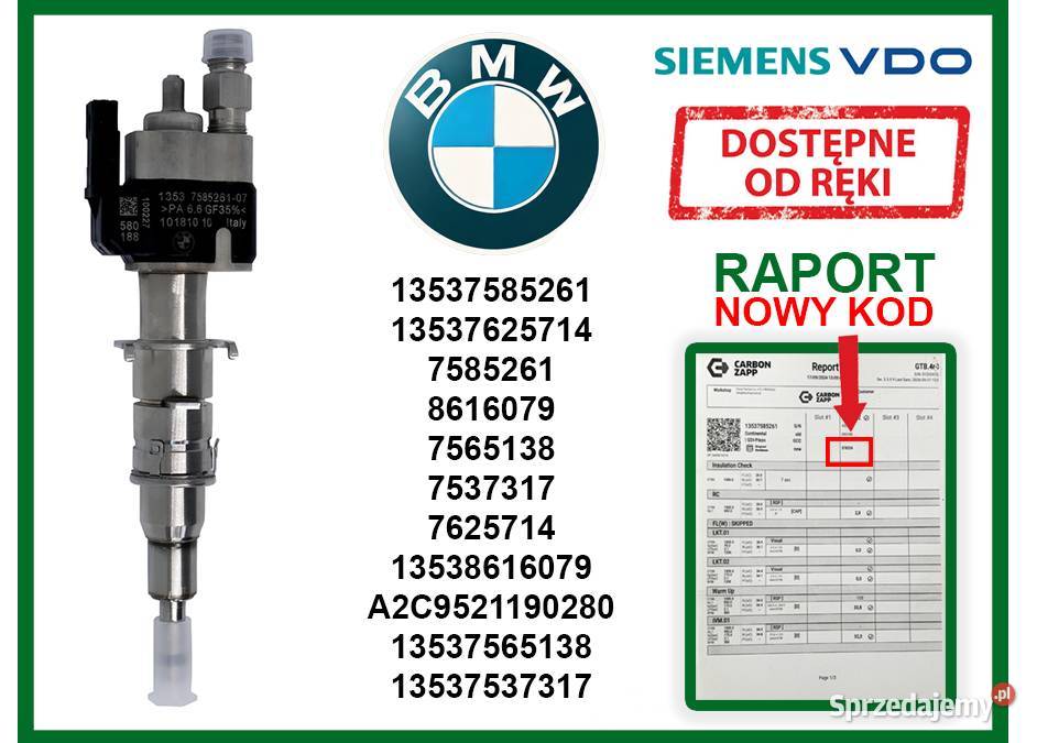 Wtryskiwacz BMW 13537585261 do modeli 1 3 5 6 7 Układ paliwowy sprzedam