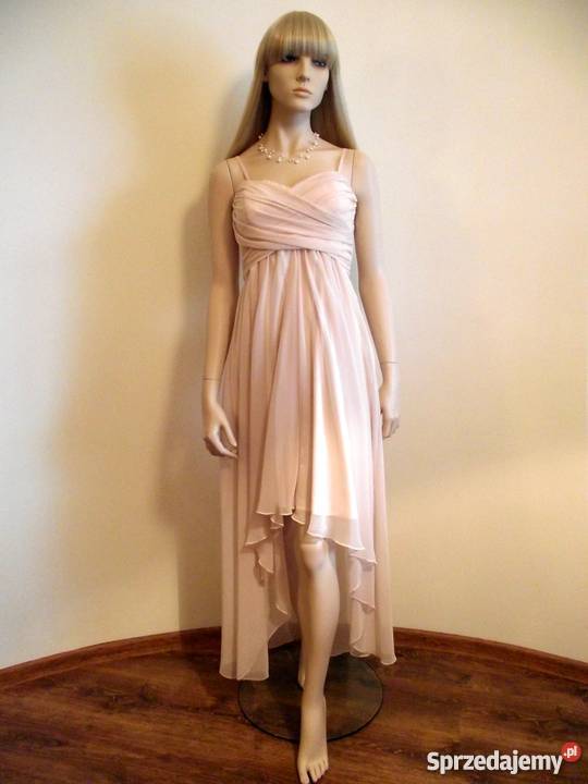 Elegancka asymetryczna sukienka na studniówkę brązowy/beżowy Kraków