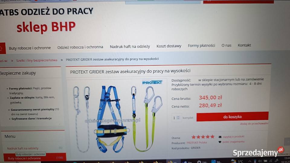 Zestaw Asekuracyjny GRIDER 5S Polskiej firmy Dąbrowa Górnicza sprzedam