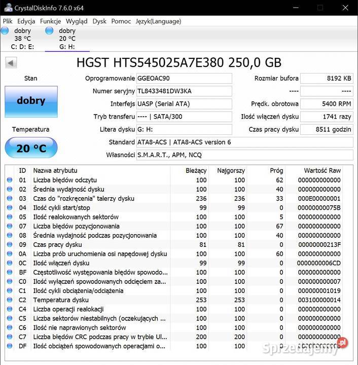 Przenośny dysk HDD 25 250GB z przezroczystą Dyski Gdynia
