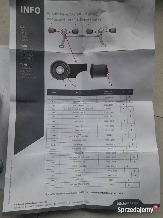 FEBI Bilstein 31722 tuleja zestaw napr belki VW Dąbrowa Górnicza