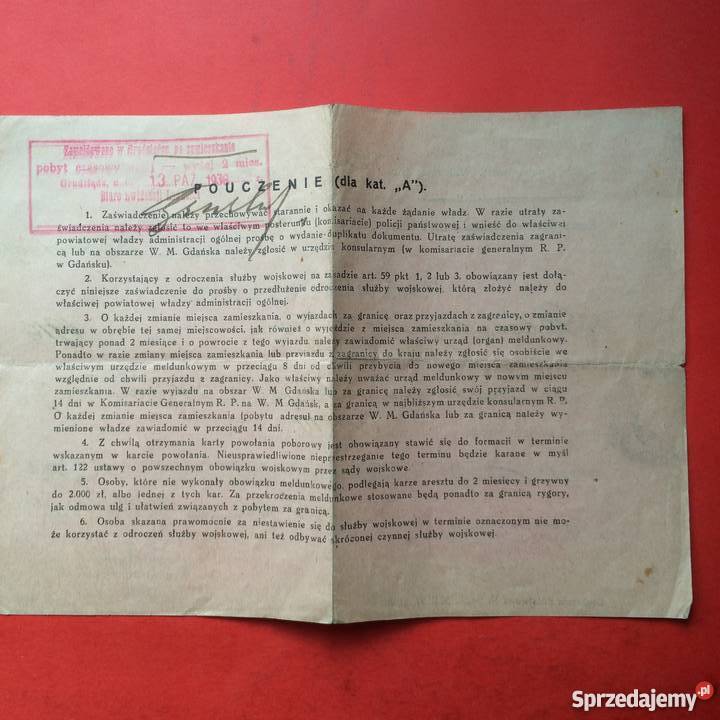 644 Zaświadczenie dot służby wojskowej Antykwariat Szczecin sprzedam