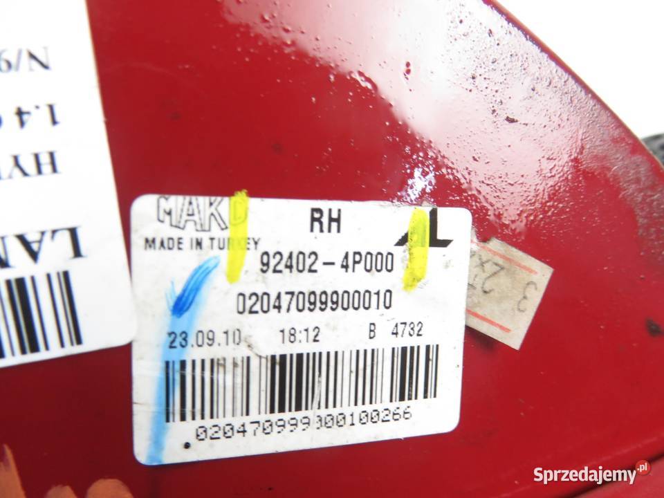 LAMPA PRAWA TYLNA HYUNDAI i20 924024P000 Oświetlenie