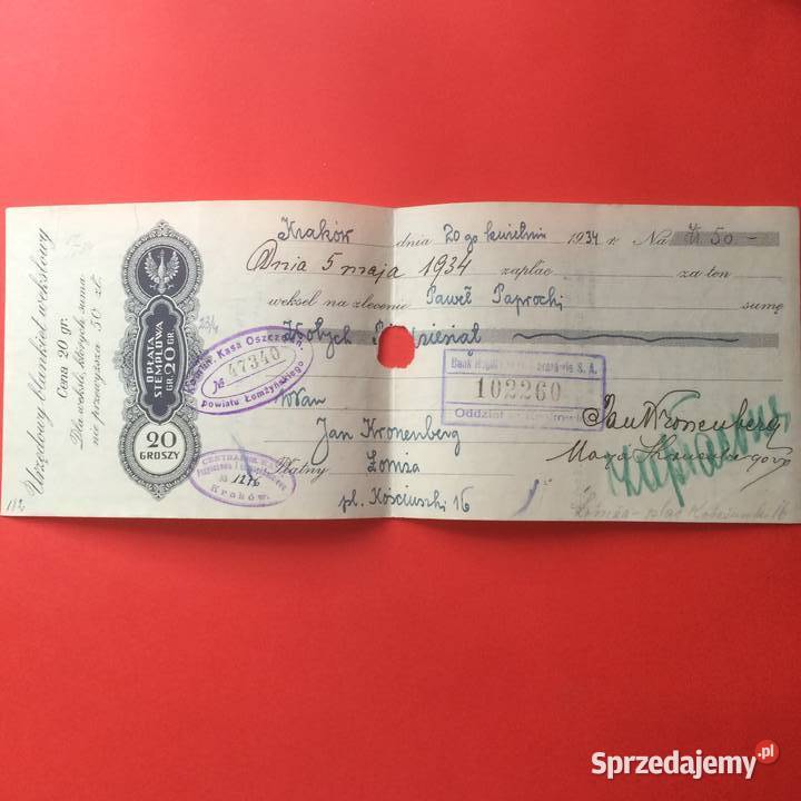 1518 Weksel Wystawiony W Krakowie 15 zachodniopomorskie Szczecin sprzedam
