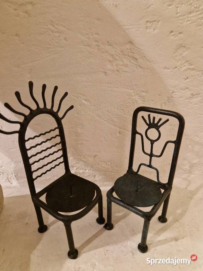 Dwa ŚWIECZNIKI krzesełka jako komplet kute czarny Lublin