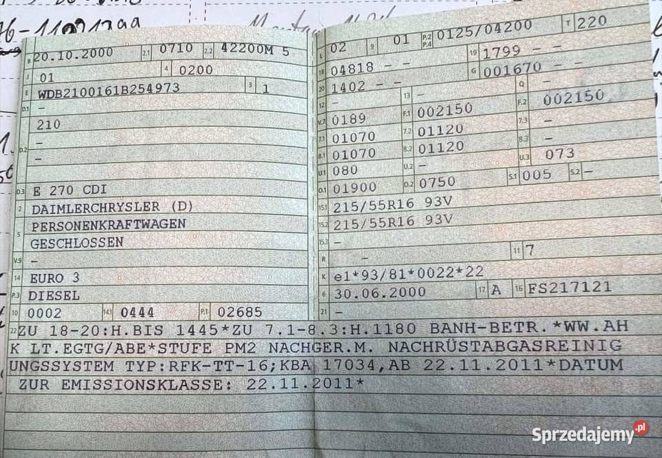 Mercedes okular 120tkm 27 Bez silnika skrzynia diesel