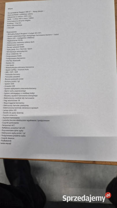 Peugeot 308 T10 wersja GTLine Salon Przebieg 5 Suchorzew sprzedam