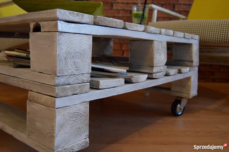 Stolik z palety biały przecierany paleciak 60cm Łódź sprzedam