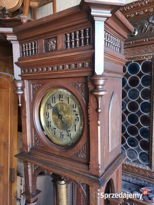 Piękny zegar eklektyczny stojący ok1900r antyk Wałbrzych