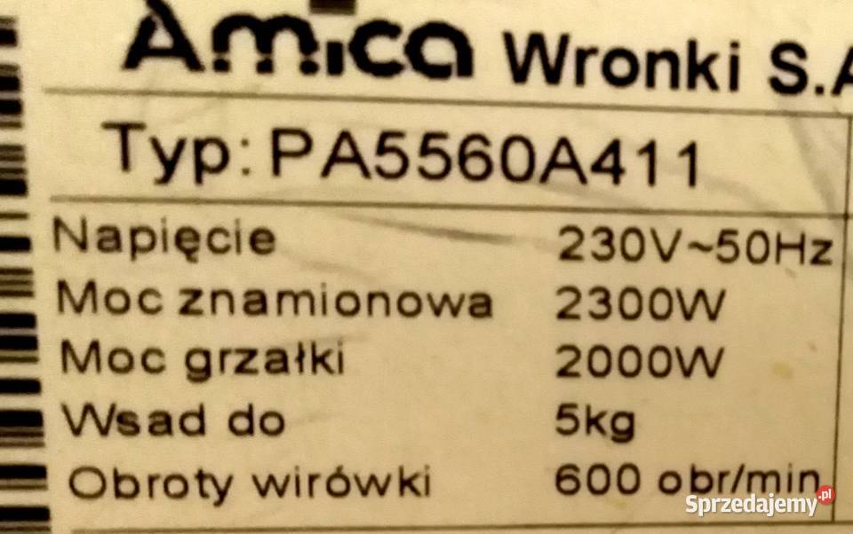 Szuflada dozownik detergentów pralki Amica Włodawa sprzedam