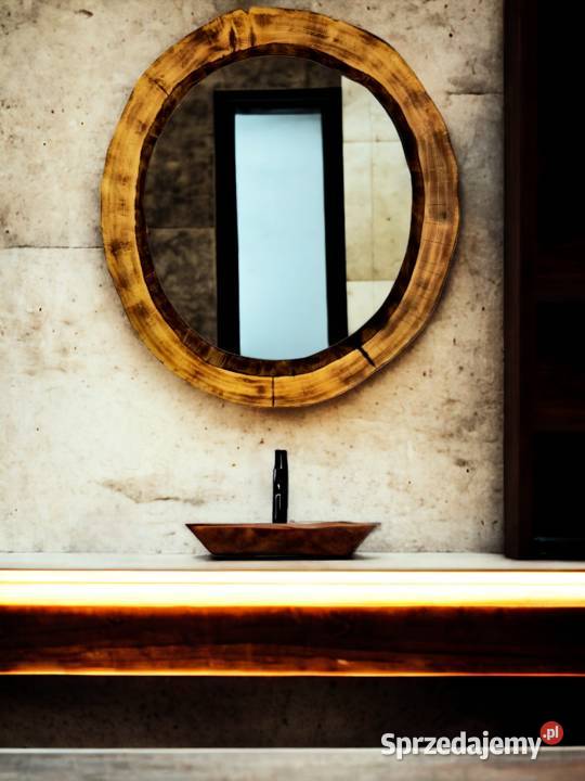 okrągłe drewniane lustra do łazienki