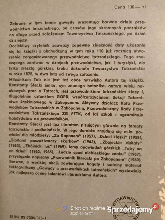 Gawędy o przewodnikach tatrzańskich pierwsze Warszawa