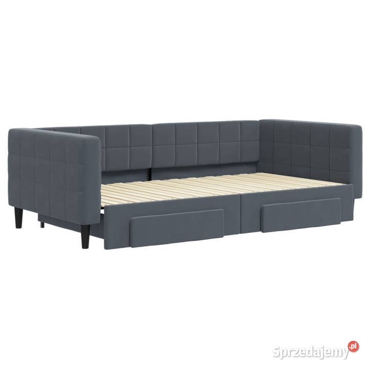 Sofa rozsuwana z szufladami ciemnoszara aksamit Warszawa
