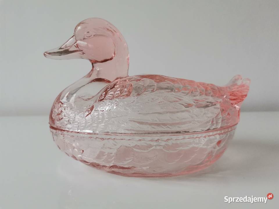 Stara różowa bomboniera figurka Kaczka HSG Porcelana i szkło Katowice