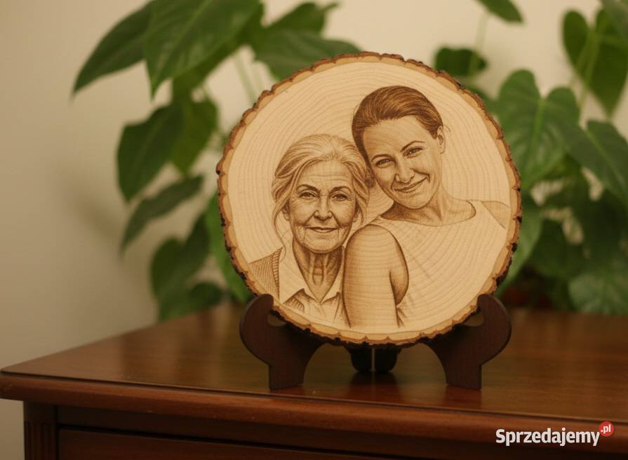 Portret Grawerowany na Drewnie Plaster Brzozy 20