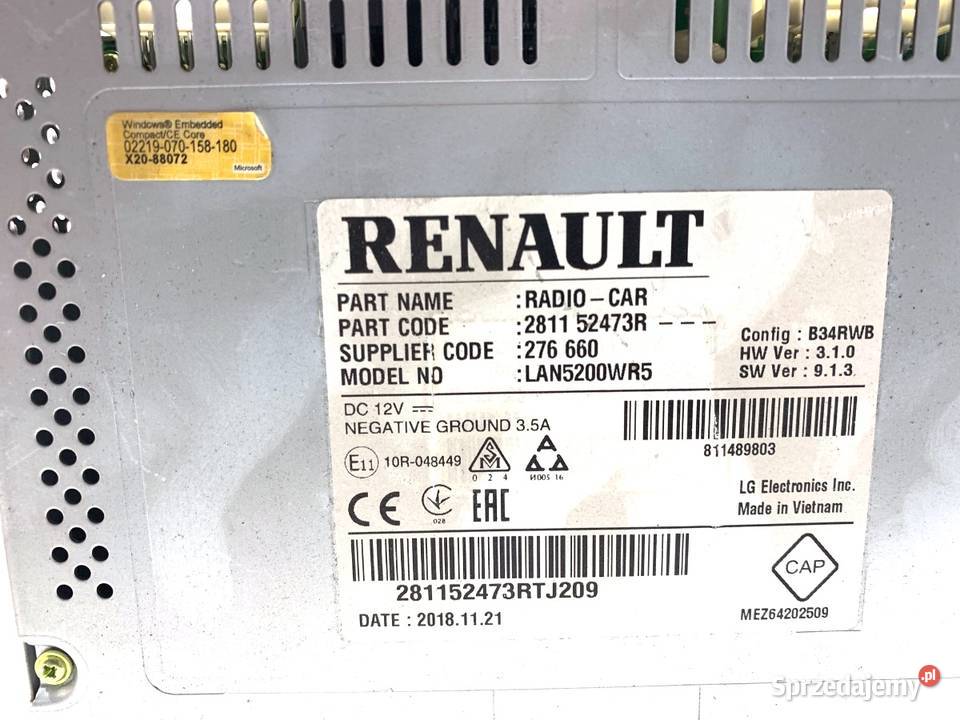 RADIO OPEL VIVARO B 281152473R 1419 ODTWARZACZ osobowe sprzedam