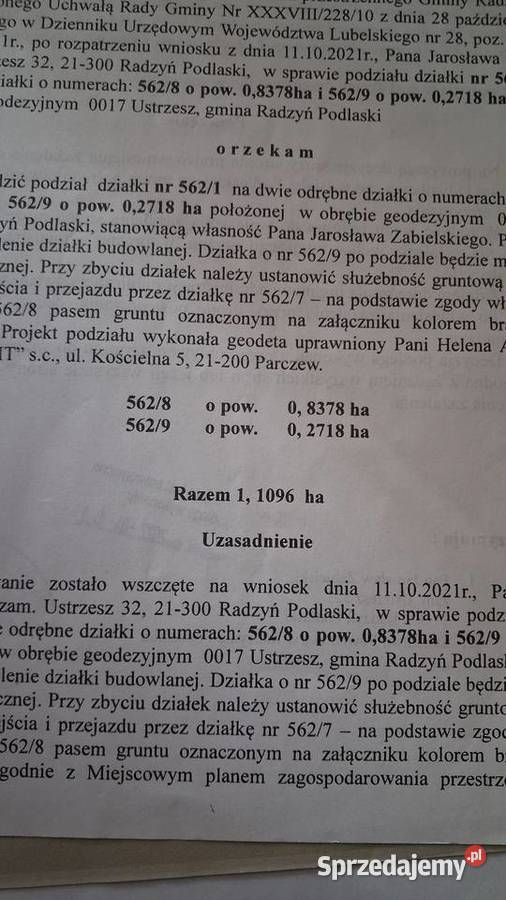 SPRZEDAM DZIAŁKĘ 2718m2 Radzyń Podlaski