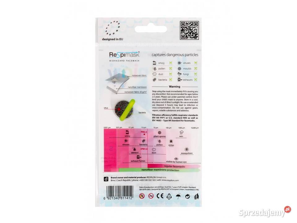 PÓŁMASKA MASKA MASECZKA JUNIOR FFP3 ANTYWIRUSOWA Chrzanów