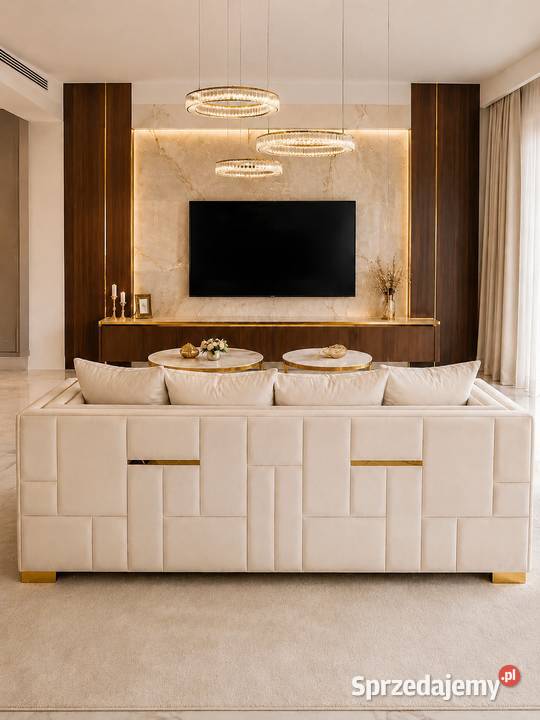 Designerska sofa glamour ze złotymi nogami mazowieckie Warszawa