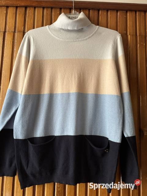 Sweter damski w pasy LXL z golfem kolorowy