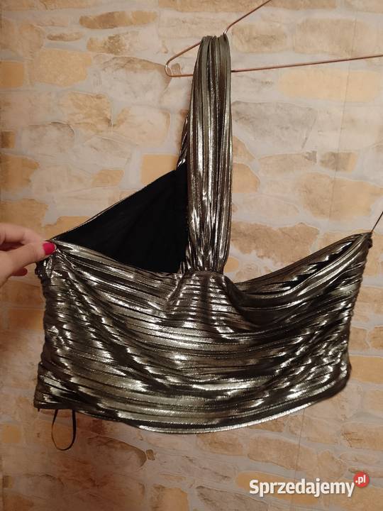 40L ZARA Metaliczny top na jedno ramię z Madrytu Na ramiączkach małopolskie Kraków