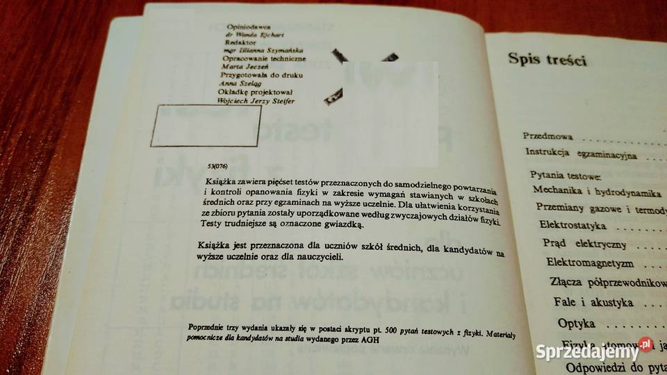 500 pytań testowych z fizyki szkół średnich fizyka Podręczniki Gdańsk