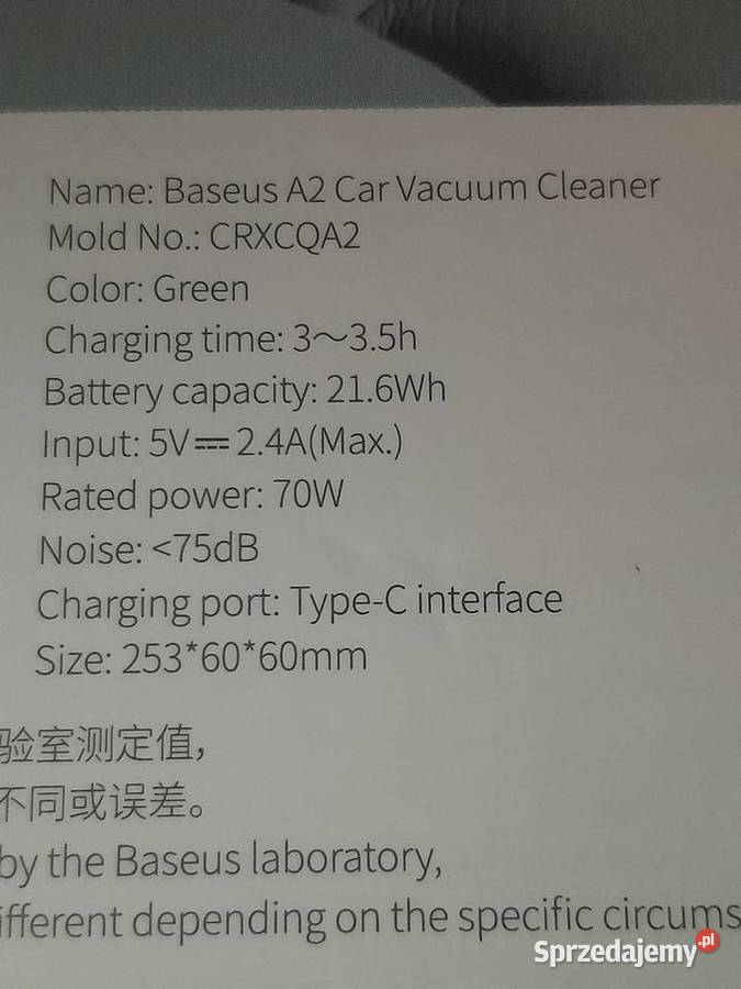 Odkurzacz samochodowy Baseus A2 Motoryzacja