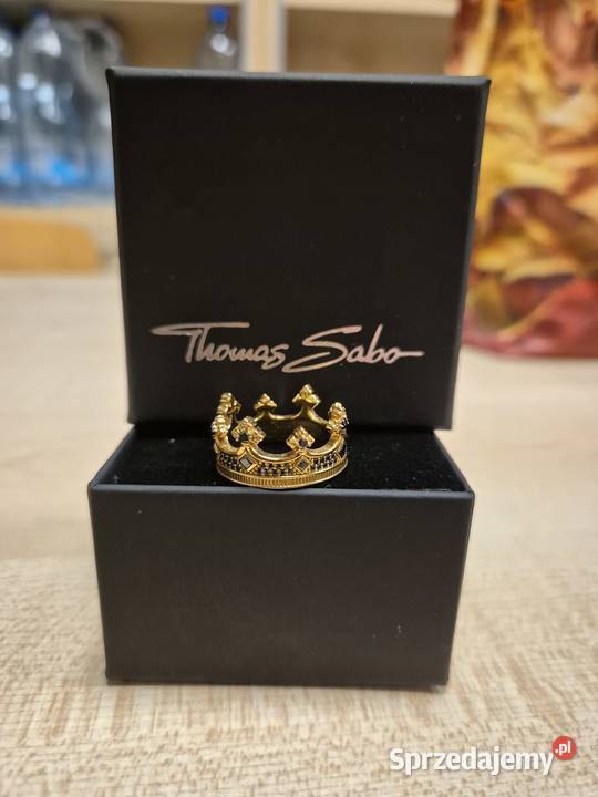 Pierścionek Thomas Sabo "Korona" – Złoty / Czarne Kamienie – Oryginał