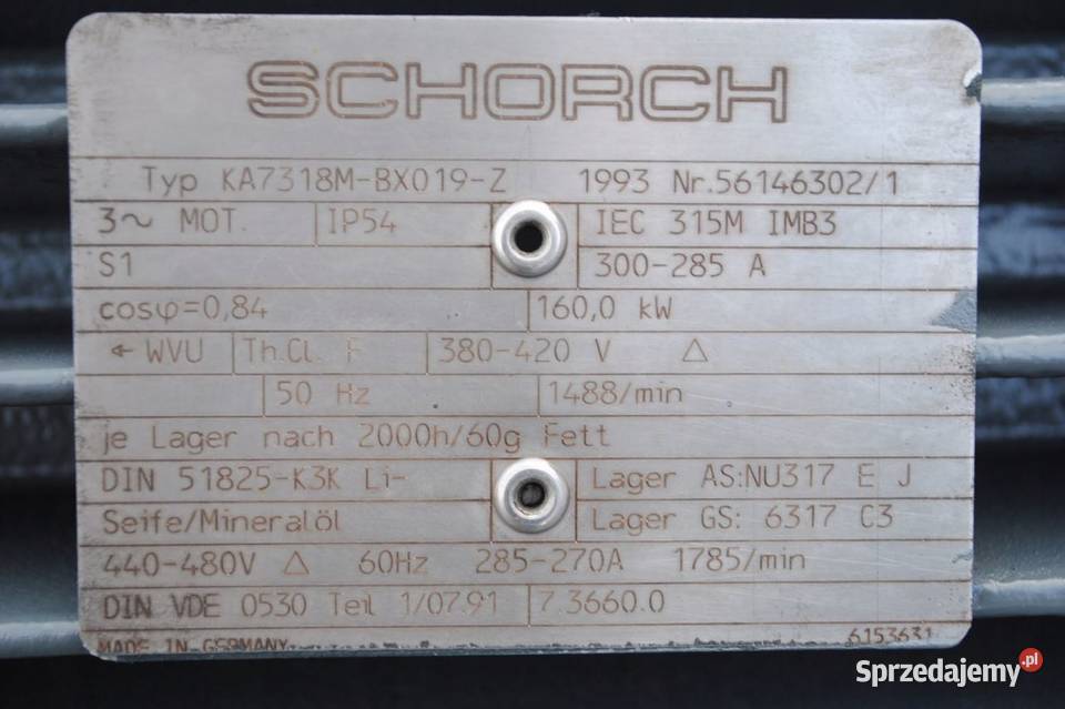 Silnik elektryczny 160kw 1488obrmin Schorch Pozostałe