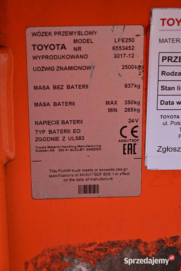 Paleciak elektryczny Toyota BT LPE 250 2000 2017 Częstochowa