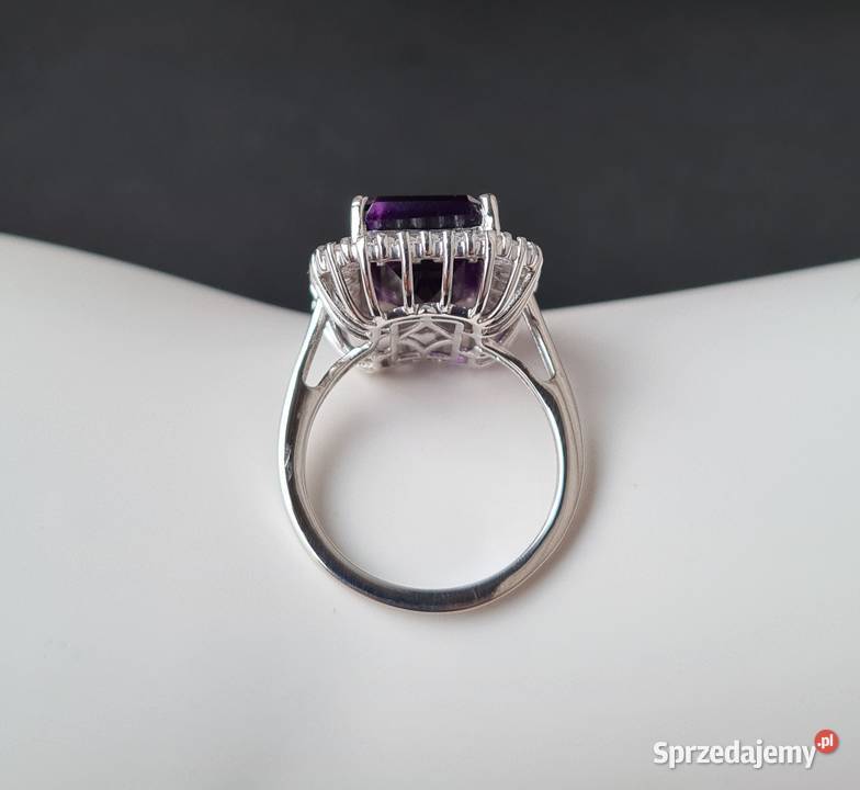 Pierścionek srebro 925 rodowane ametyst Otwock