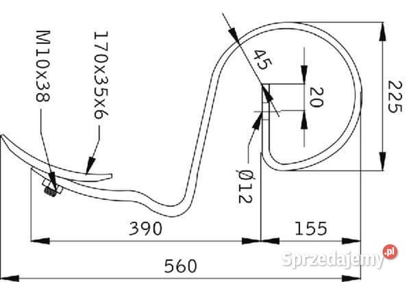 Ząb sprężynowy 32x10x560 mm z redliczką CP12144 Do maszyn uprawowych Kamionna