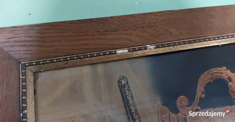 Obraz przedwojenny reprodukcja rama drewno gips Rokity