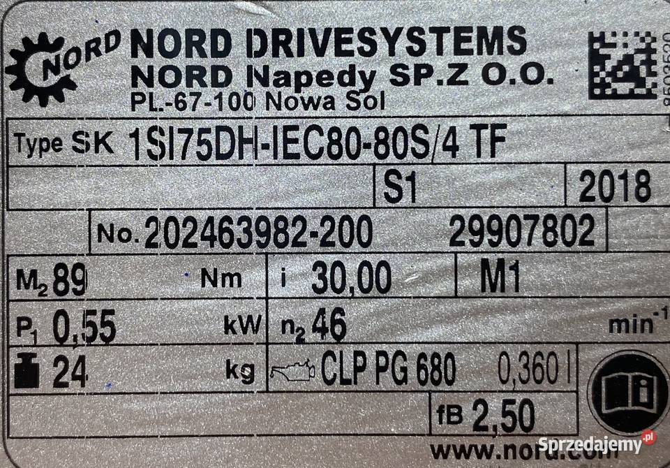 motoreduktor przekładnia 055kW 46obr 3fazowy Pigża sprzedam